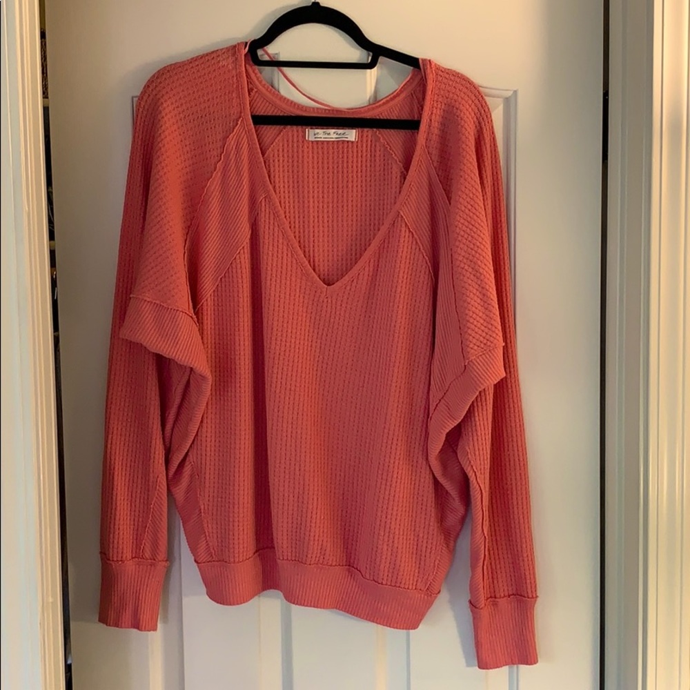 Free People waffle knot top in dusty rose